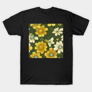 Vintage Floral Pattern Ivory and Yellow T-Shirt